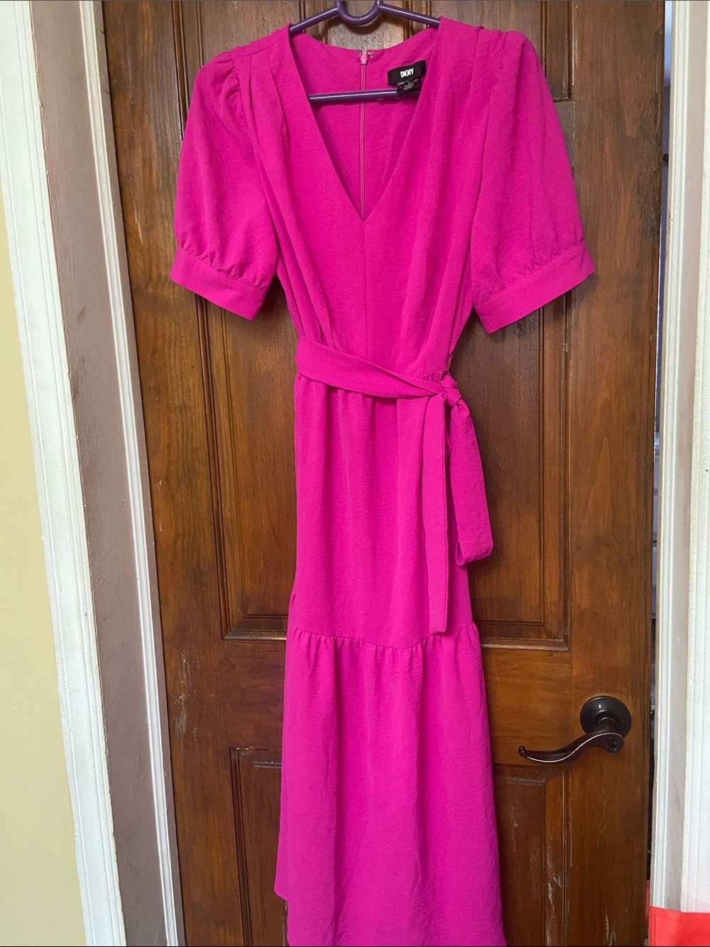 DKNY V-Neck Dress in Fuchsia Pink